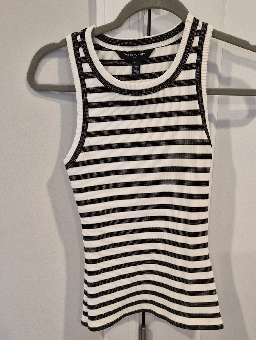 White House Black Market Black and White Striped Ribbed Tank